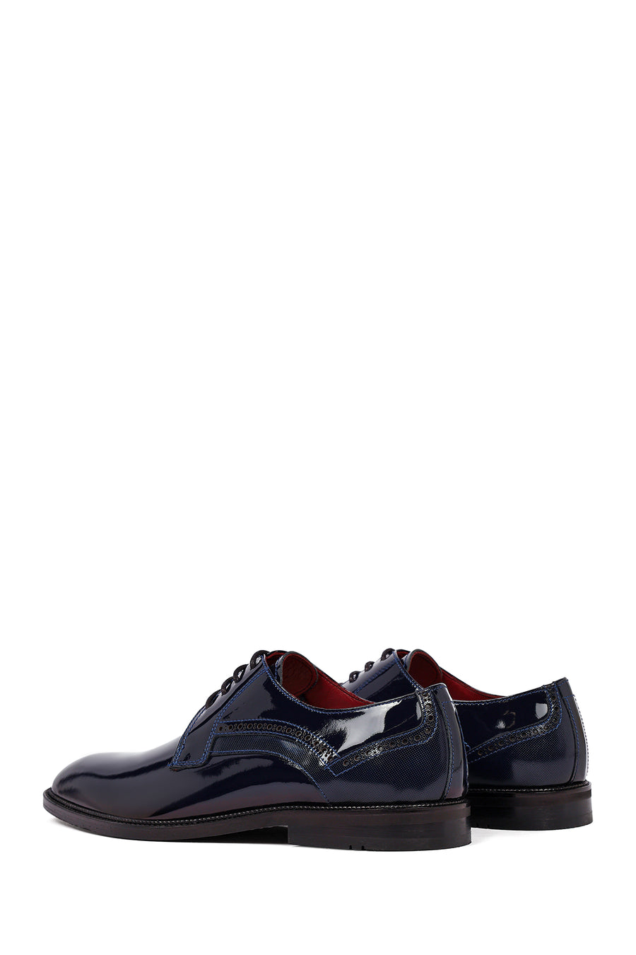 Men's Navy Blue Lace-up Patent Leather Classic Shoes