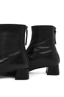 Women's Black Zippered Short Thick Heeled Leather Boots | Derimod