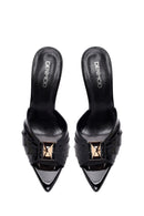 Woman Black Thin-Heeled Patent Leather Leather Slipper | Derimod
