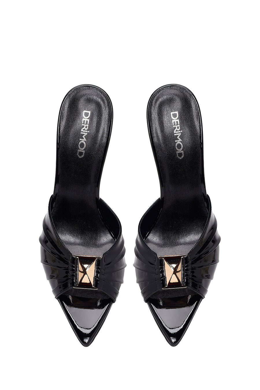 Woman Black Thin-Heeled Patent Leather Leather Slipper