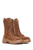 Women's Tan Suede Leather Zippered Boots | Derimod