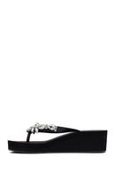 Women's Black Toe Stone Wedge Heel Jelly Slippers | Derimod