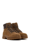 Men's Tan Nubuck Leather Zippered Boots | Derimod