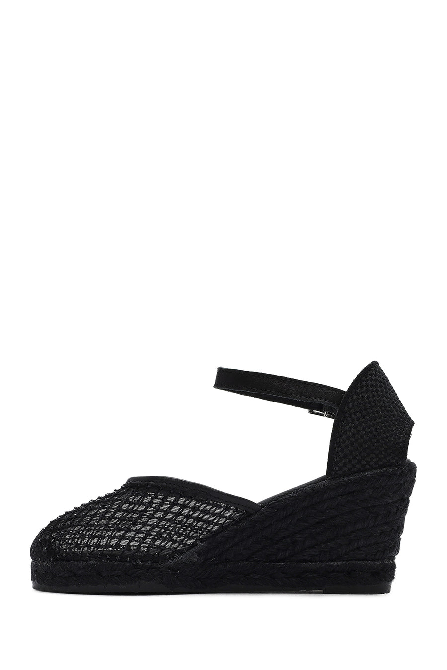 Women's Black Ankle Buckle Wedge Heel Espadrille Sandals
