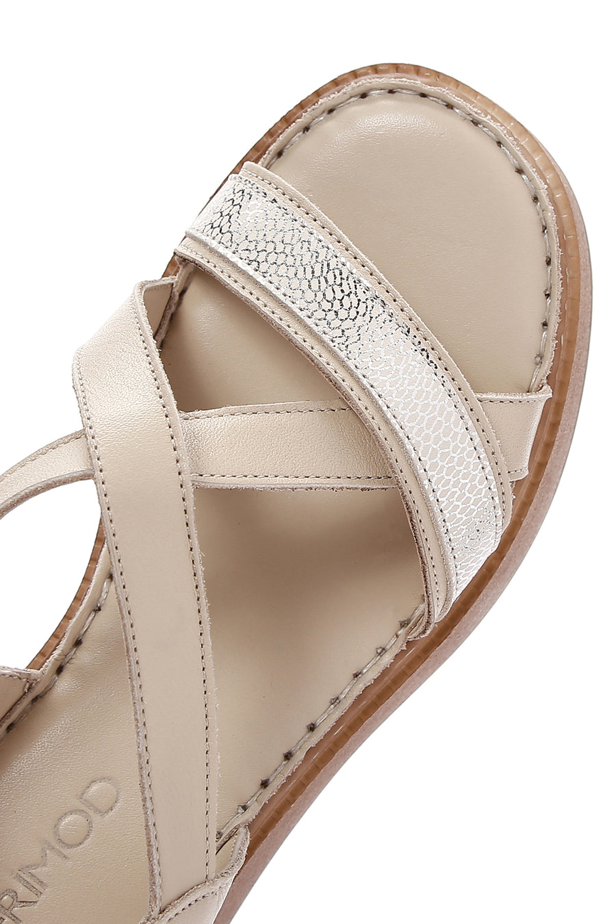 Women's Beige Ankle Strap Wedge Heeled Leather Comfort Sandals