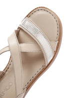 Women's Beige Ankle Strap Wedge Heeled Leather Comfort Sandals | Derimod