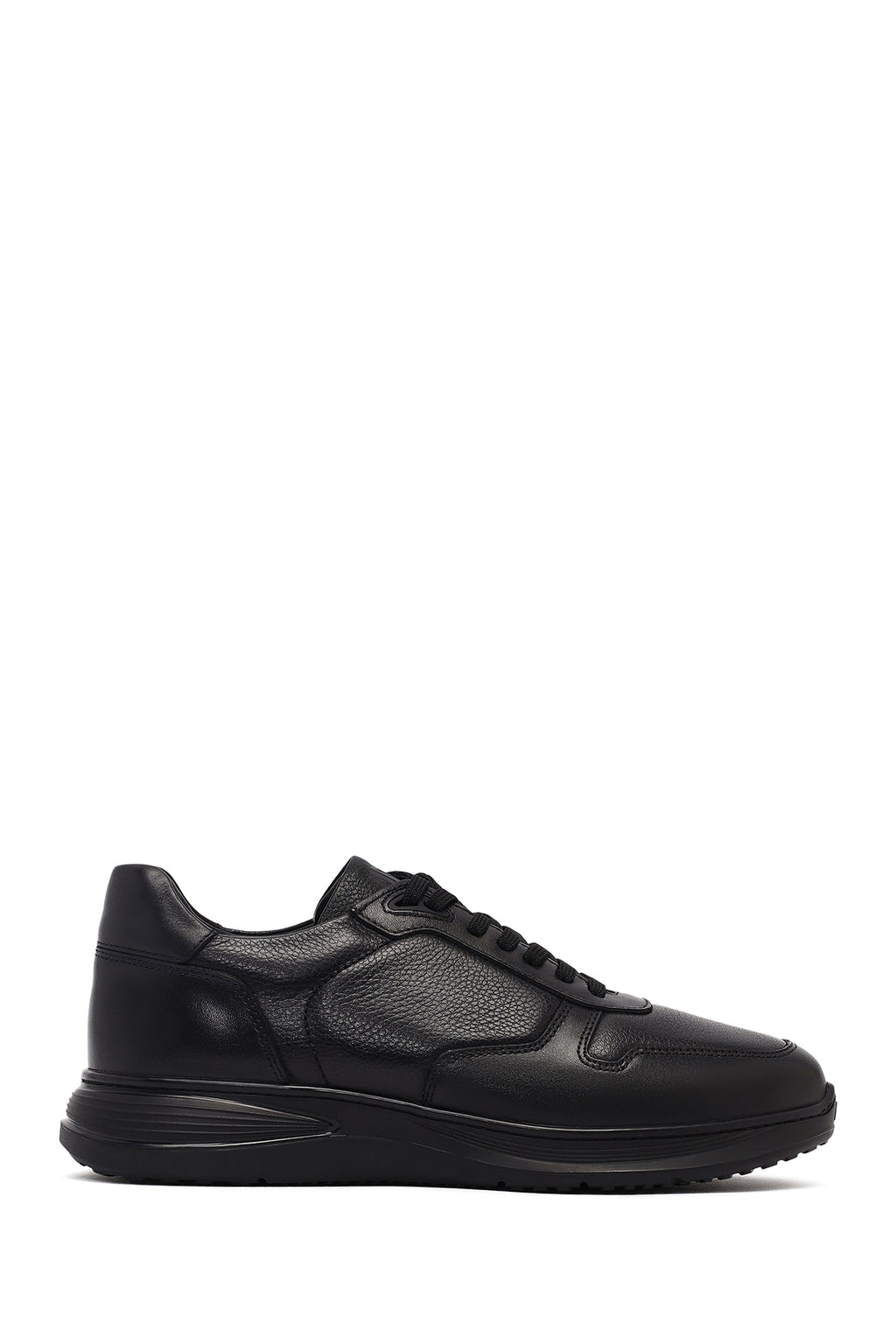 Erkek Siyah Bağcıklı Kalın Tabanlı Deri Sneaker
