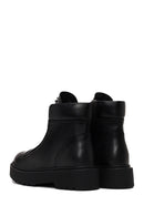 Woman Black Zip Closure Studded Thick-Soled Leather Boots | Derimod