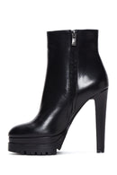 Women's Black Leather Plaftorm High Heeled Boots | Derimod