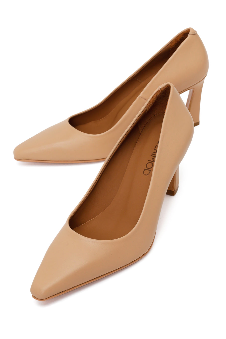 Woman Beige Thick-Heeled Leather Stiletto