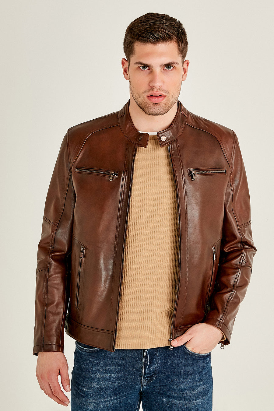 Alanzo Men's Leather Jacket 19SGE633047 | Derimod