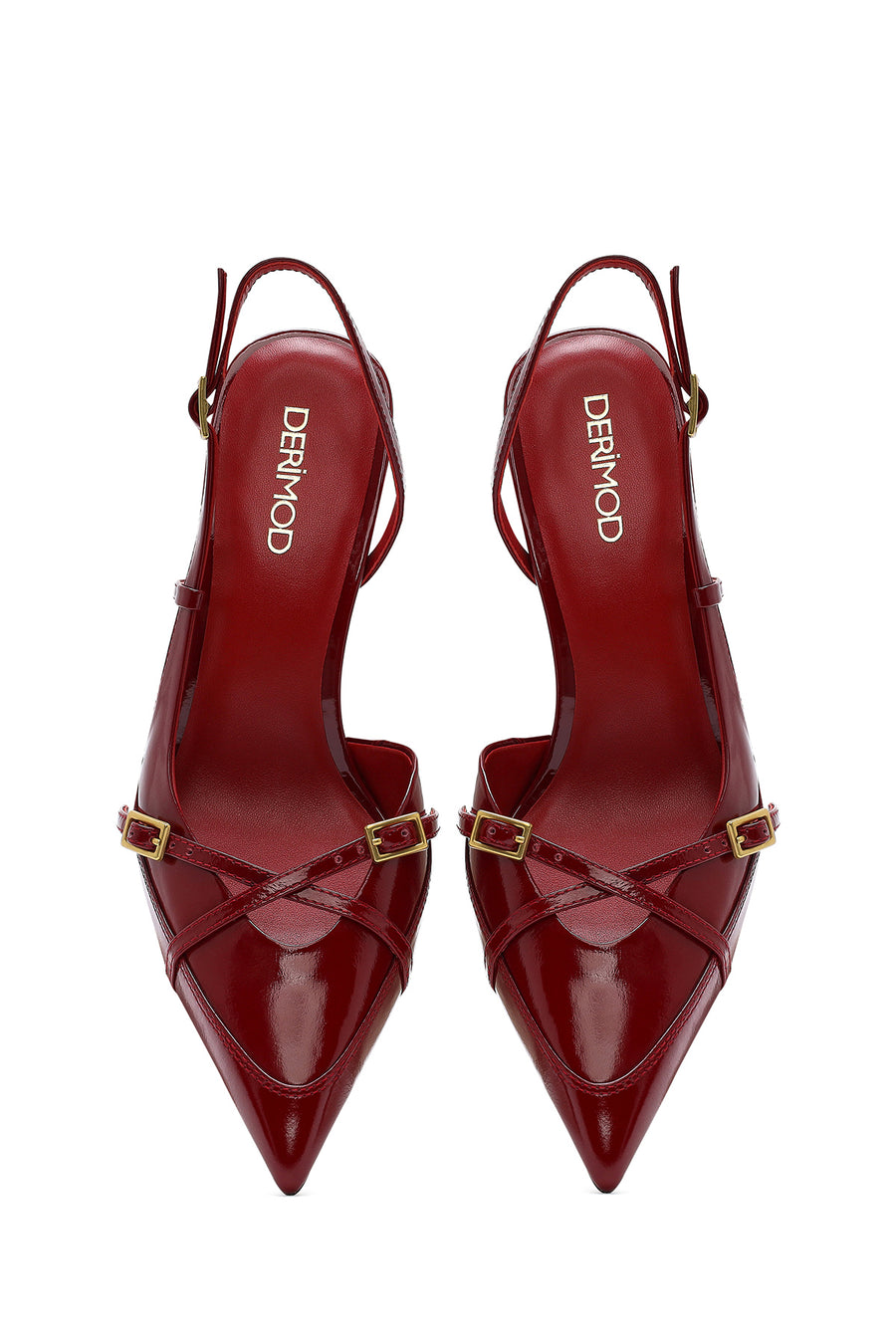 Women's Red Slingback Thin Heel Leather Shoes