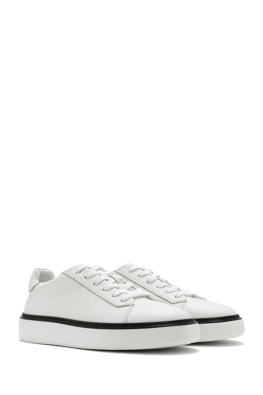 Erkek Beyaz Bağcıklı Deri Sneaker