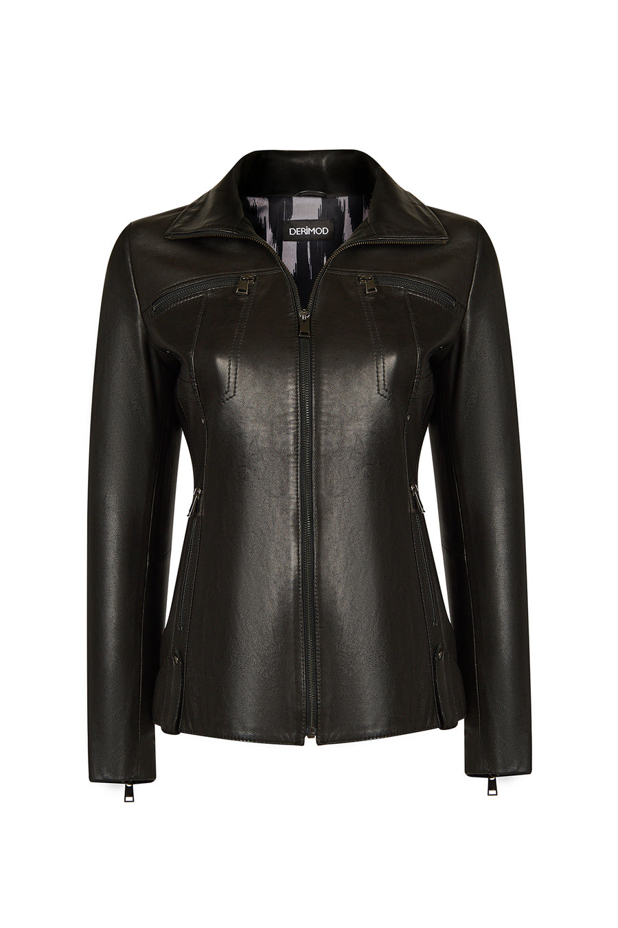 Audrey Woman Black Hooded Fur Leather Coats