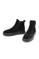 Men's Black Double Zipper Suede Leather Casual Boots | Derimod