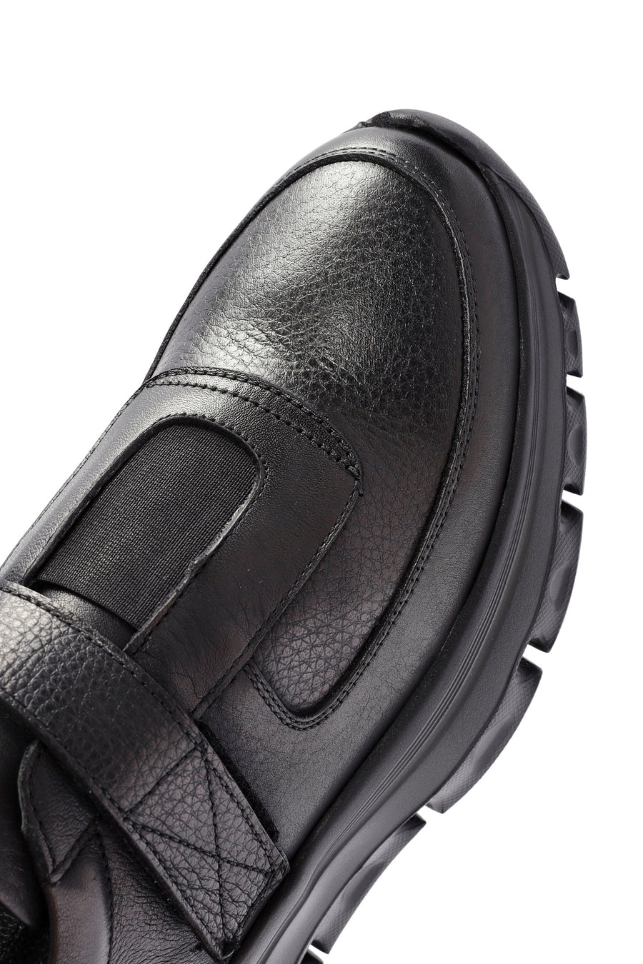 Men's Black Leather Strap Sneakers