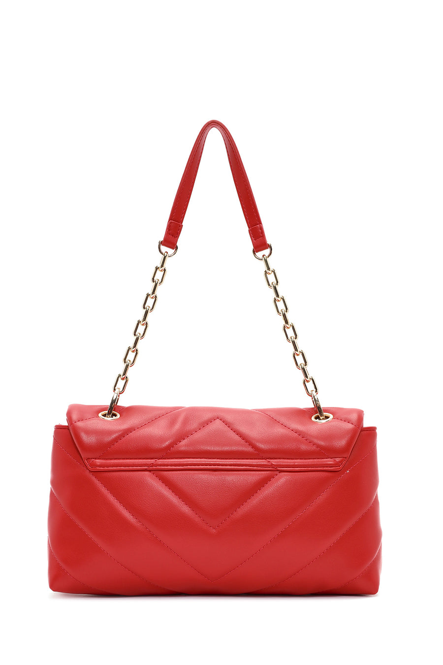 Women's Red Chain Strap Quilted Shoulder Bag