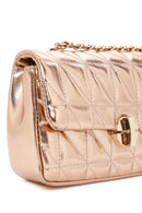 Women's Pink Long Strap Quilted Metallic Crossbody Bag | Derimod