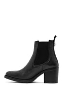 Women's Black Thick Heeled Leather Cowboy Boots | Derimod