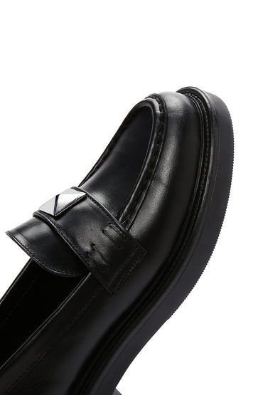 Kadın Siyah Deri Maskülen Casual Loafer_8