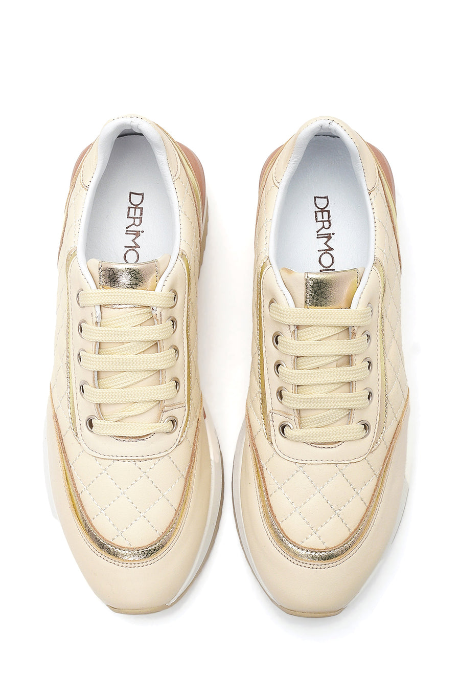 Kadın Bej Deri Kalın Tabanlı Sneaker
