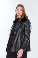 Samantha Women's Black Fur Leather Jacket | Derimod