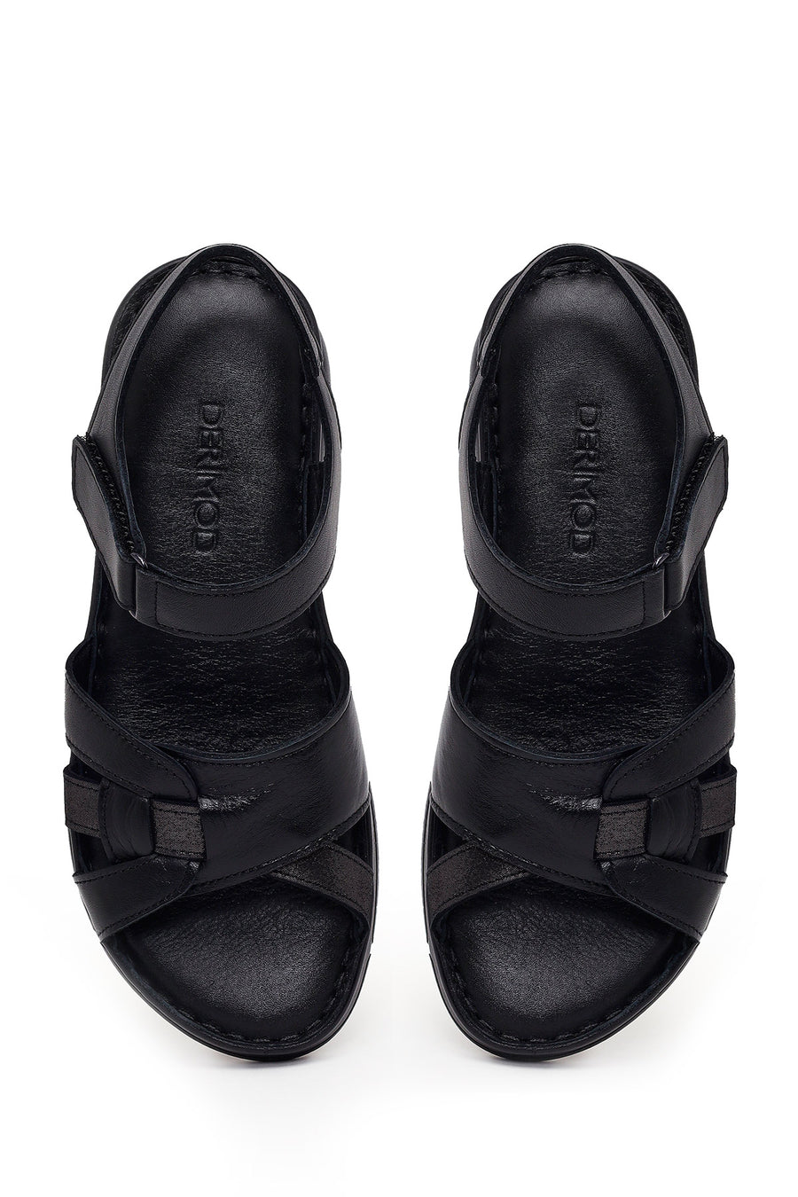 Woman Black Strappy Leather Comfort Sandal