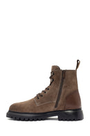 Men's Mink Zipper Lace-Up Suede Leather Casual Boots | Derimod