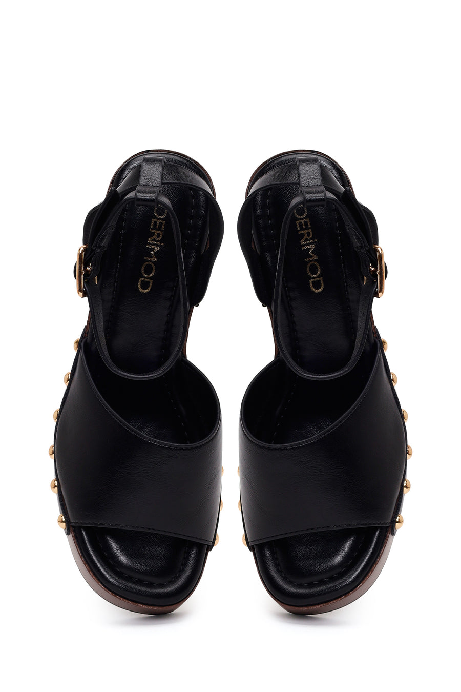Woman Black Ankle-Buckle Wedge Sandal