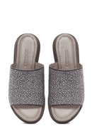 Women's Gray Stone Leather Slippers | Derimod