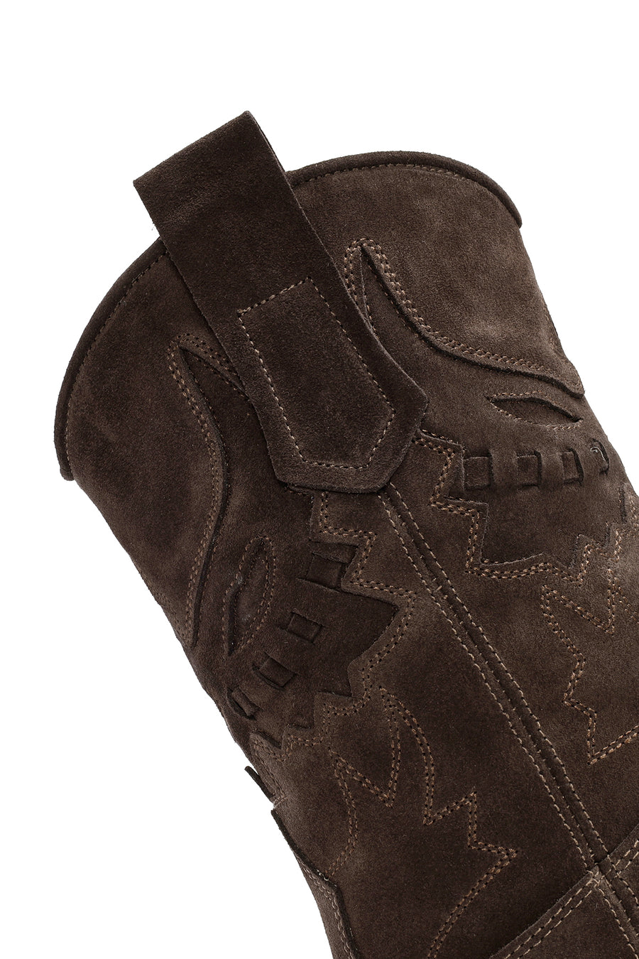 Woman Brown Short Chunky Heeled Suede Cowboy Boots