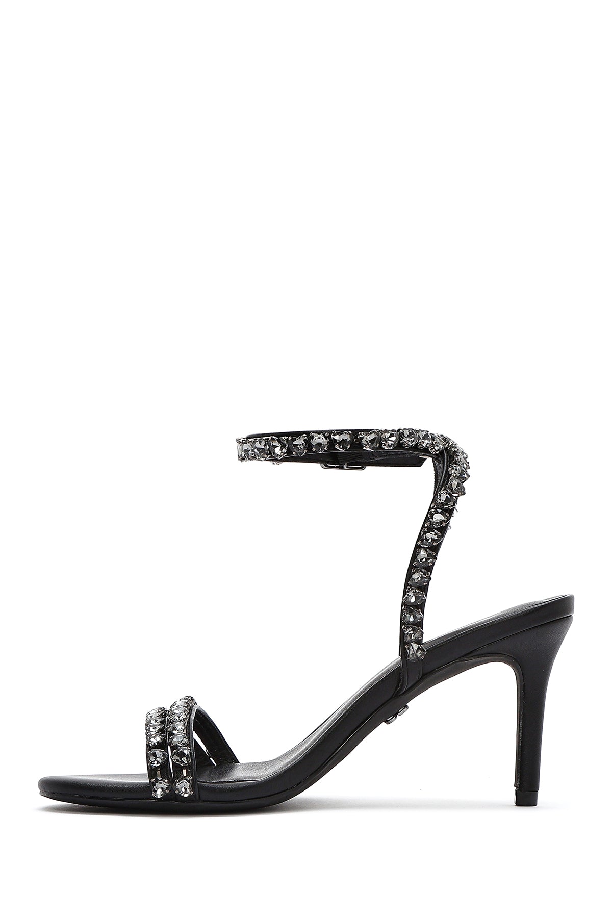 Kadın Siyah Bilekten Tokalı Taşlı İnce Topuklu Sandalet