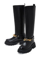 Women's Black Chain Detailed Leather Boots | Derimod