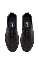 Woman Black Patterned Leather Comfort Shoes | Derimod