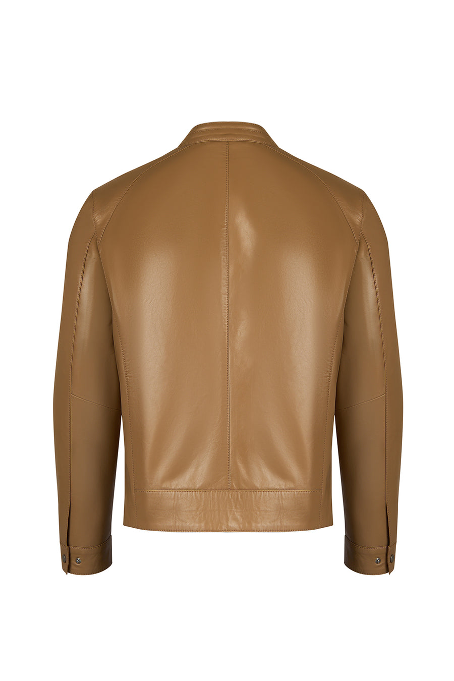 King Male Beige Mandarin Collar Leather Jacket