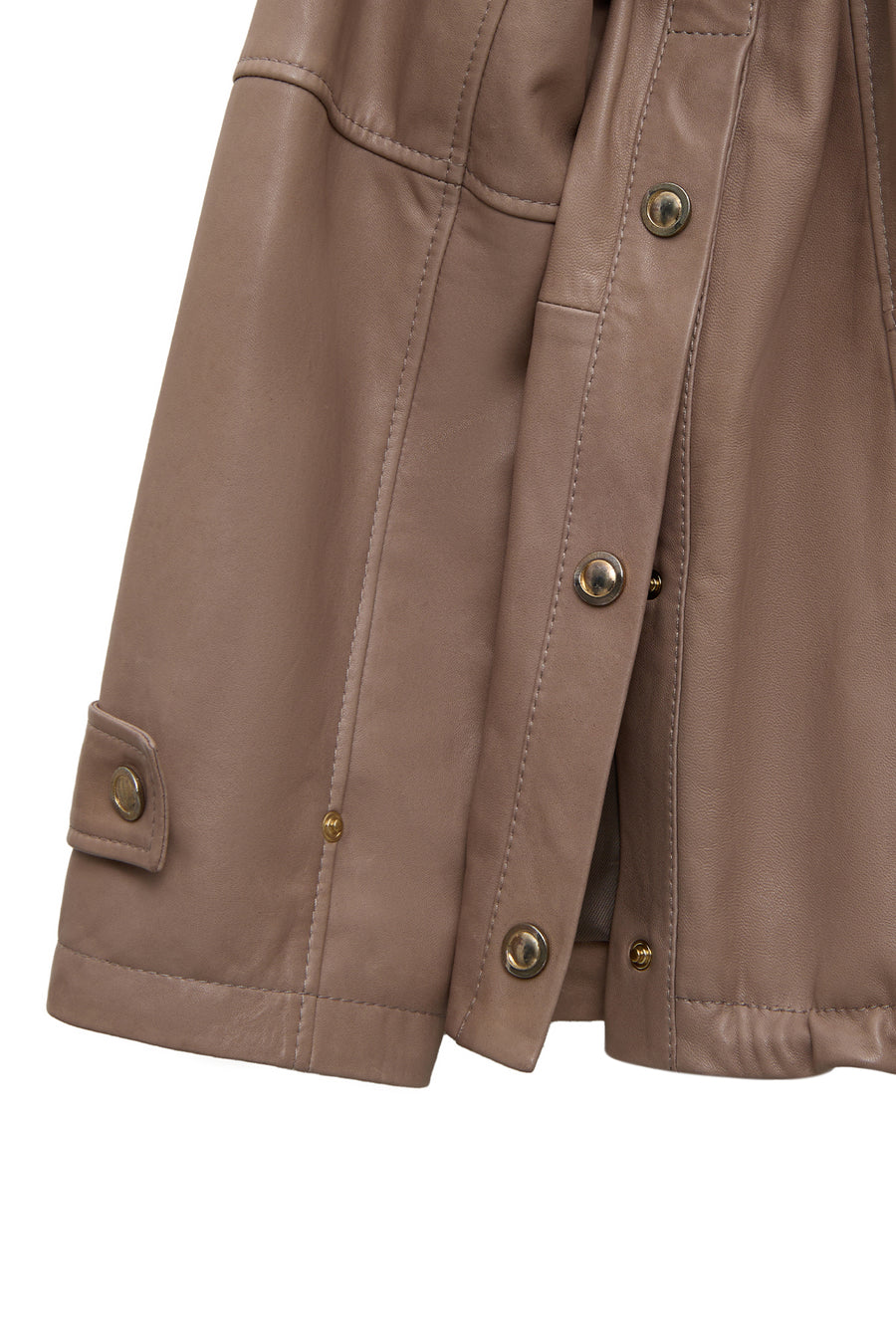 Fancy Women's Beige Round Neck Oversize Leather Jacket