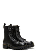 Women's Black Leather Zippered Boots | Derimod