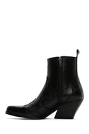 Women's Black Zippered Leather Cowboy Boots | Derimod