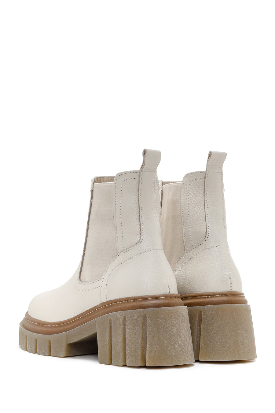 Kadın Bej Deri Kalın Tabanlı Casual Chelsea Bot