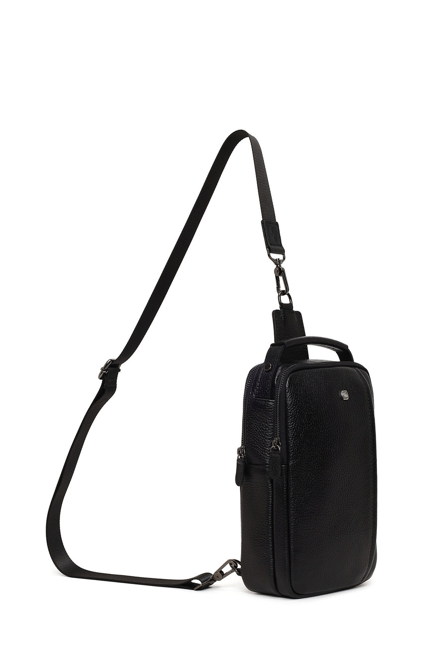 Male Black Leather Mini Crossbody Bag