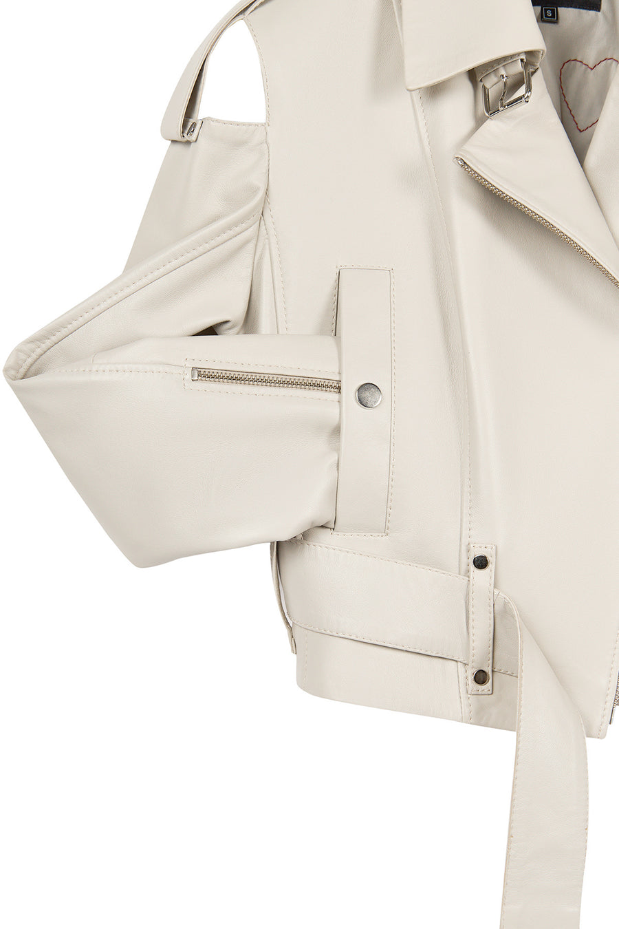 Avanti Woman Beige Off-Shoulder Short Biker Leather Jacket