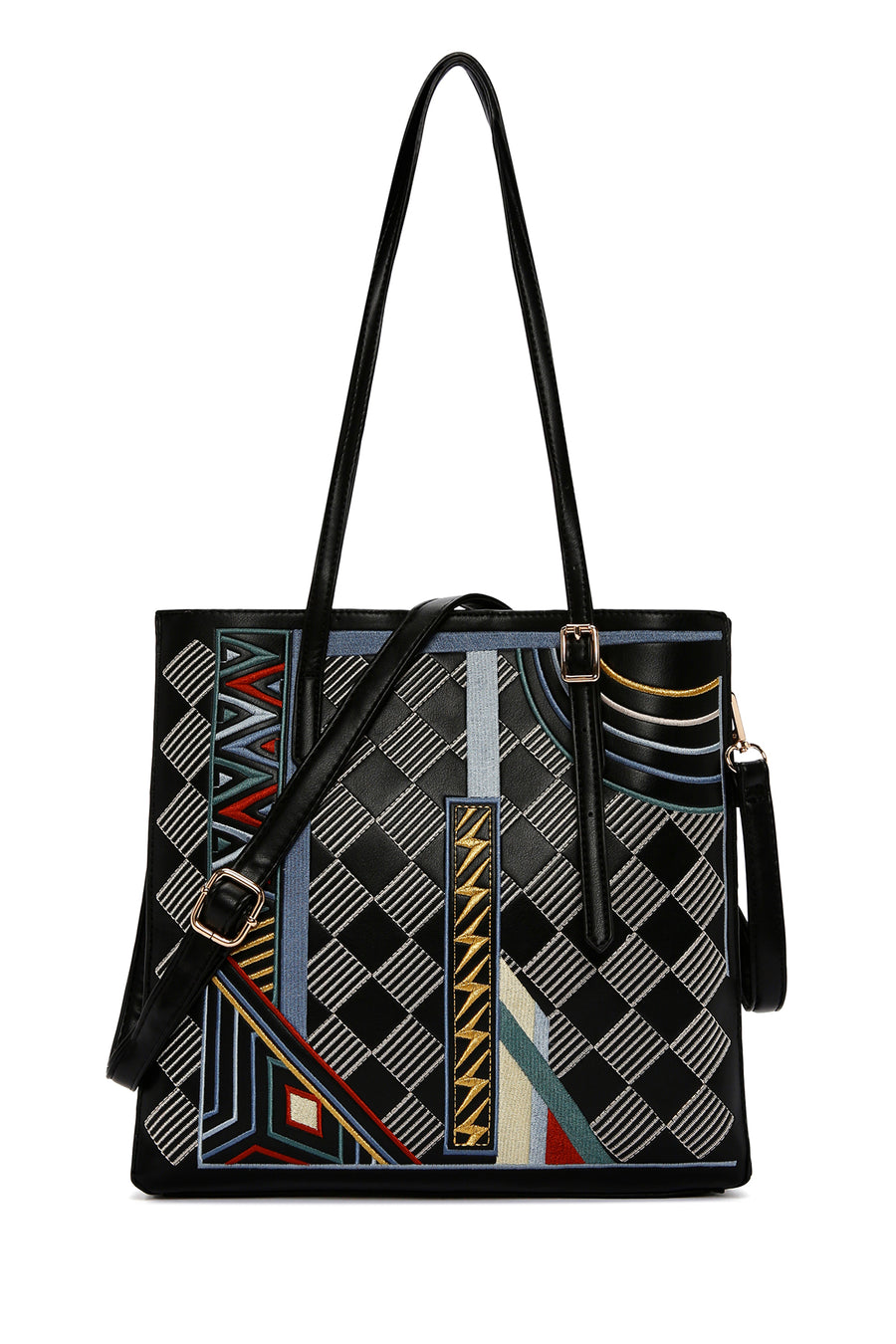 Women's Black Patterned Long Strap Shoulder Bag 23WBD263426 | Derimod