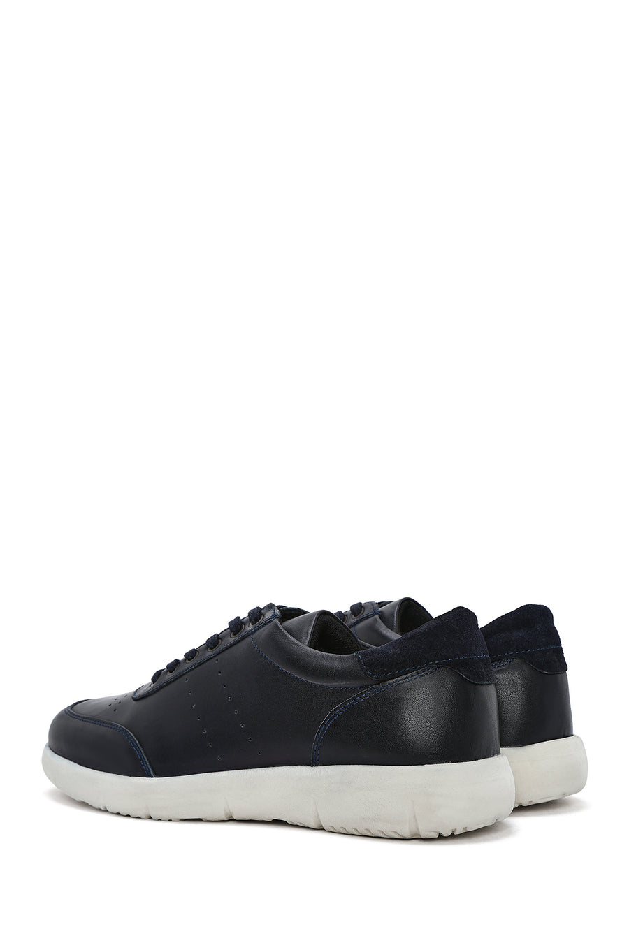 Erkek Lacivert Bağcıklı Deri Casual Sneaker