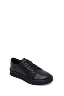 Erkek Siyah Bağcıklı Deri Sneaker | Derimod