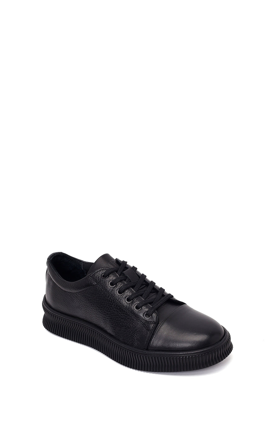 Erkek Siyah Bağcıklı Deri Sneaker