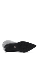 Woman Black Thin High-Heeled Leather Boots | Derimod