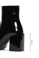 Women's Black Zippered Patent Leather Heeled Boots | Derimod