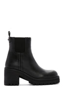 Women's Black Leather Zippered Heeled Chelsea Boots | Derimod