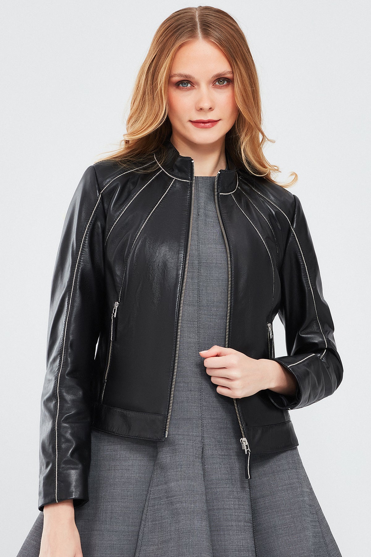 Julia Women's Black Short Leather Jacket 24SGE51891M | Derimod