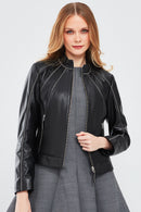 Julia Women's Black Short Leather Jacket | Derimod